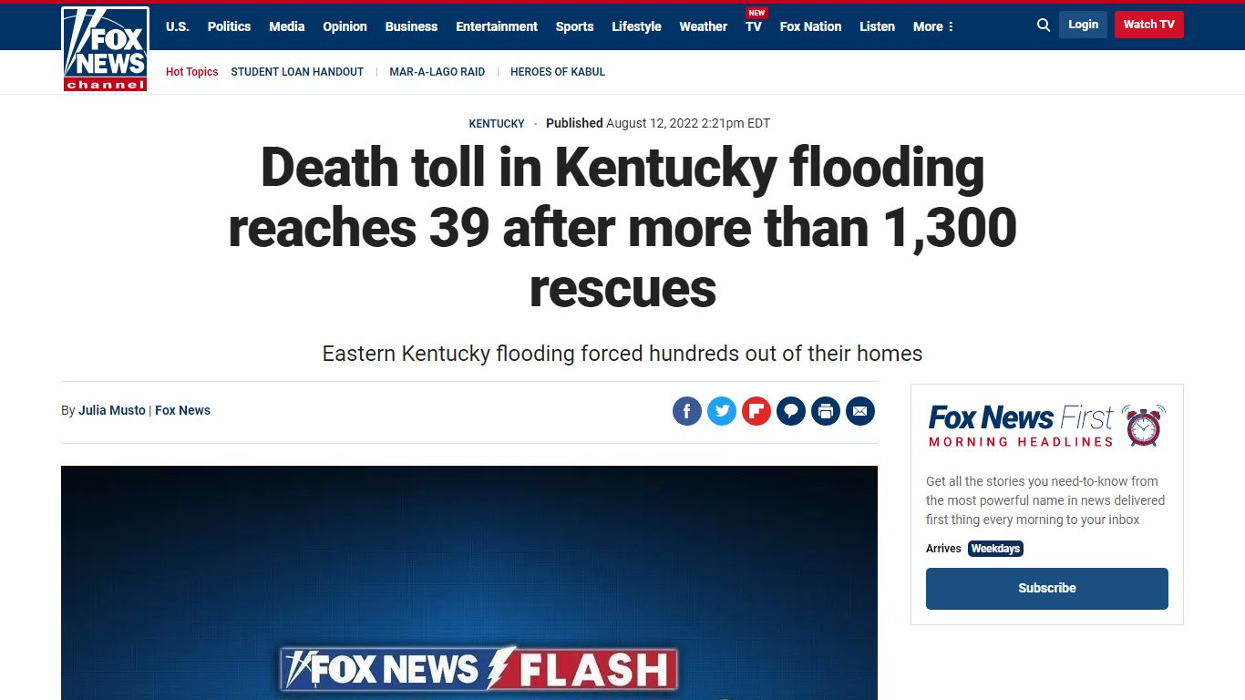 Death toll in Kentucky flooding reaches 39 after more than 1,300 ...