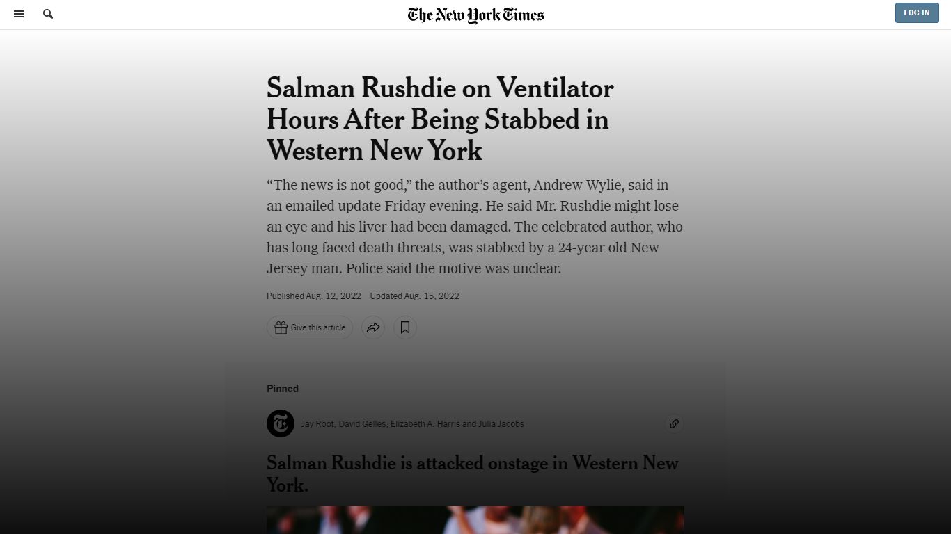 Suspect Named in Salman Rushdie Stabbing: Live News Updates - The New ...